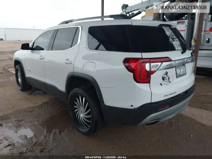 1GKKNKL43NZ139308 2022 GMC Acadia Fwd Sle