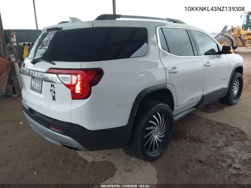 1GKKNKL43NZ139308 2022 GMC Acadia Fwd Sle