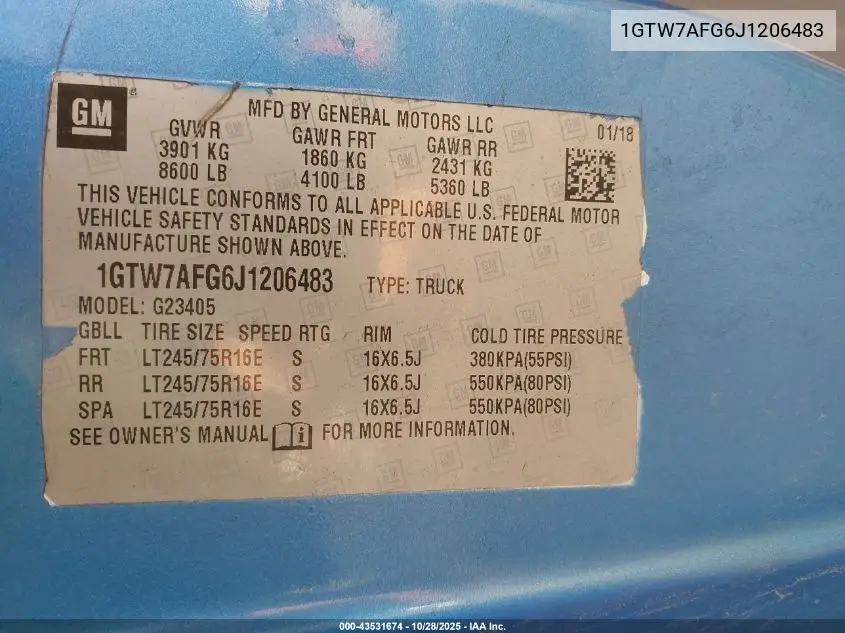 1GTW7AFG6J1206483 2018 GMC Savana 2500 Work Van