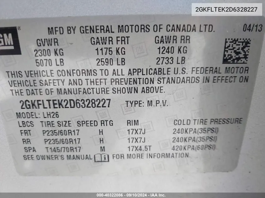 2GKFLTEK2D6328227 2013 GMC Terrain Sle-2