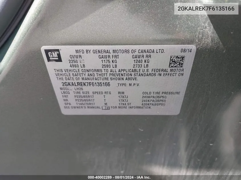 2GKALREK7F6135166 2015 GMC Terrain Sle-2