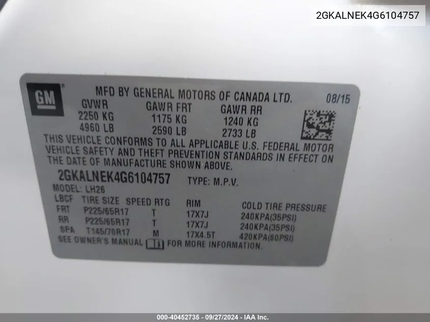 2GKALNEK4G6104757 2016 GMC Terrain Sle-2