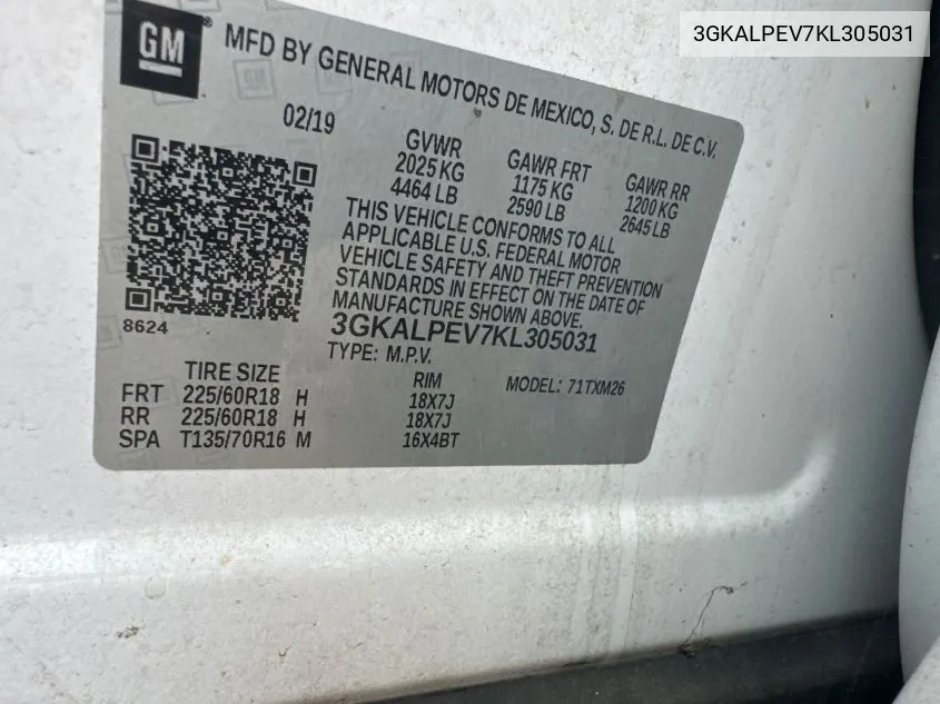 3GKALPEV7KL305031 2019 GMC Terrain Slt