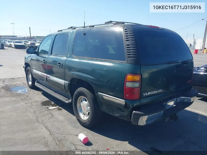 2001 GMC Yukon Xl 1500 Sle/Slt VIN: 1GKEC16T71J315916 Lot: 40298302