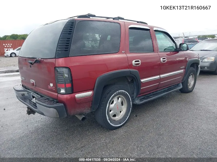 2001 GMC Yukon Slt VIN: 1GKEK13T21R160667 Lot: 40417535