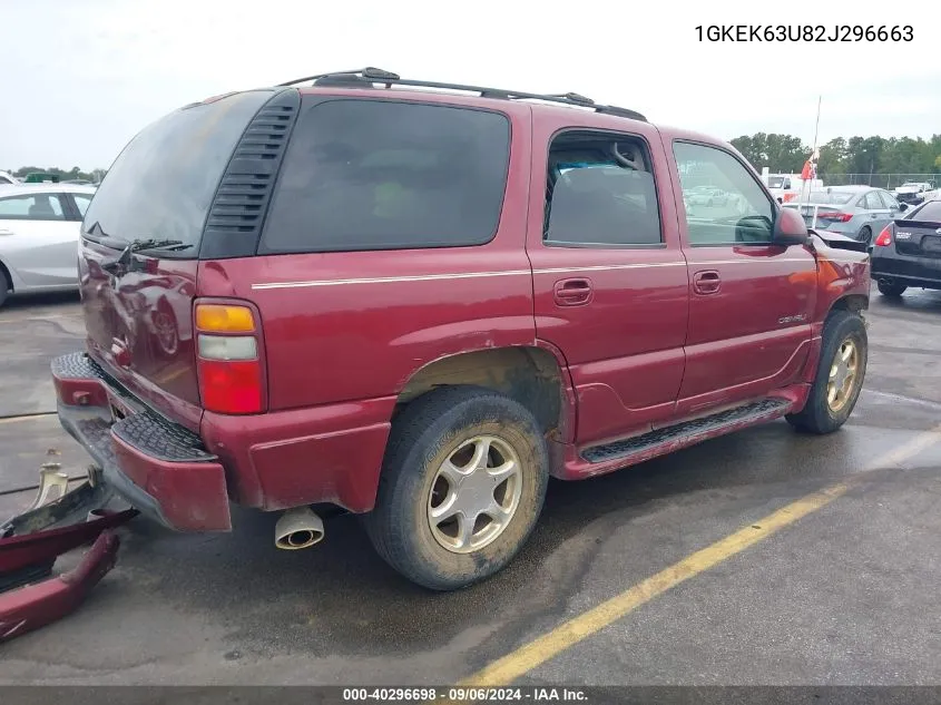 2002 GMC Yukon Denali VIN: 1GKEK63U82J296663 Lot: 40296698