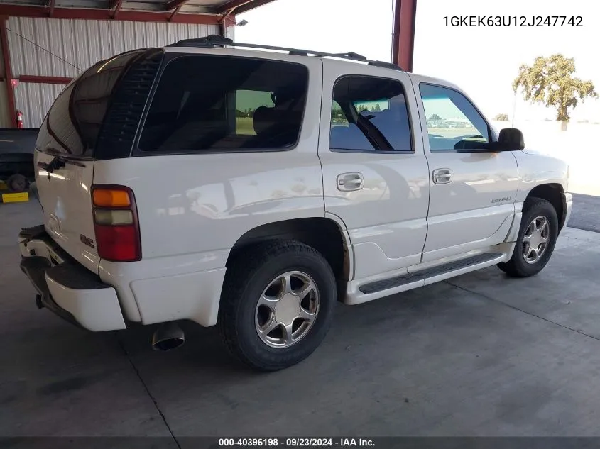 2002 GMC Yukon Denali VIN: 1GKEK63U12J247742 Lot: 40396198