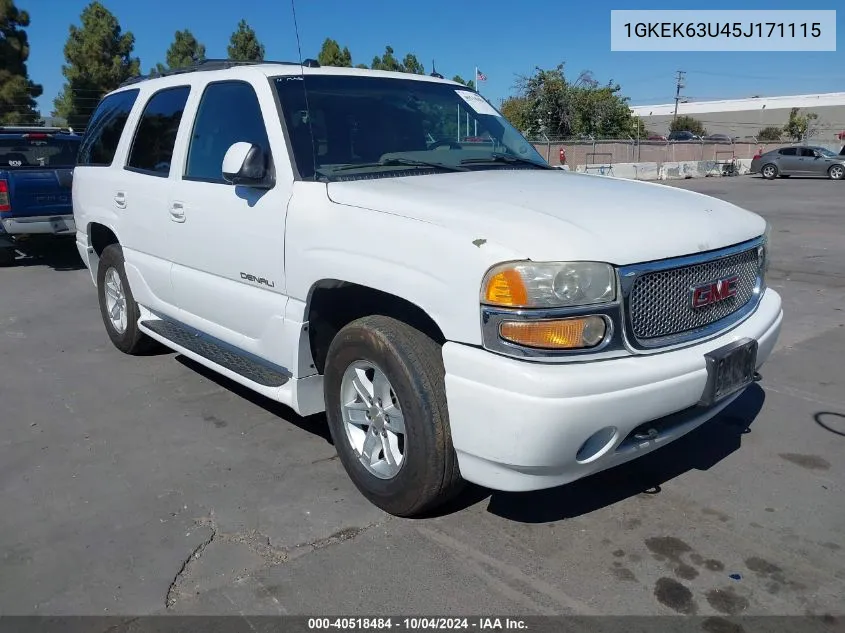 2005 GMC Yukon Denali VIN: 1GKEK63U45J171115 Lot: 40518484