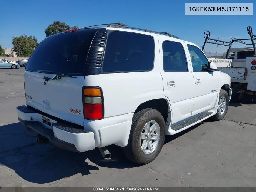 2005 GMC Yukon Denali VIN: 1GKEK63U45J171115 Lot: 40518484