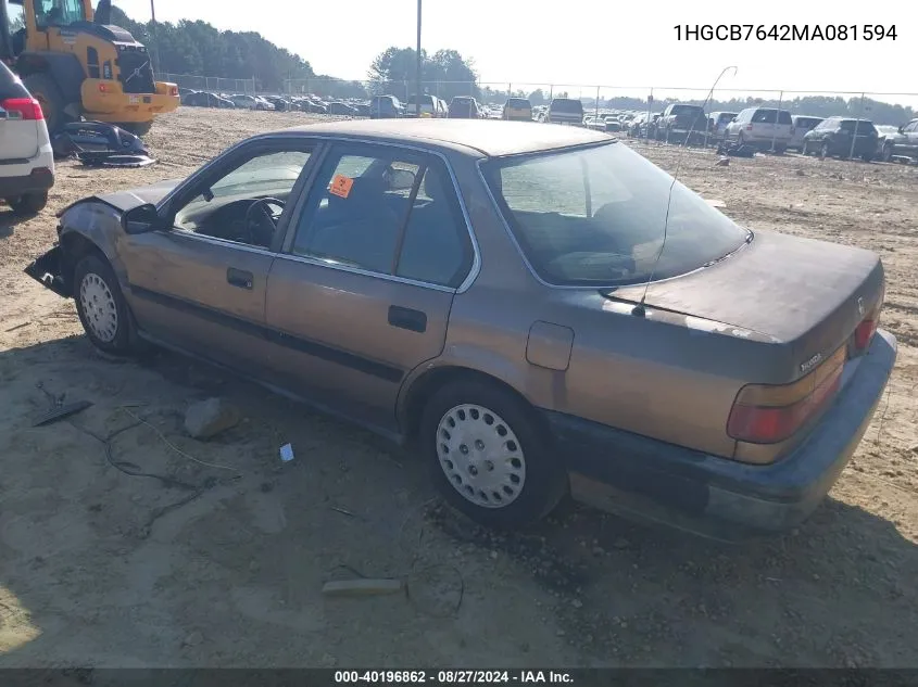 1991 Honda Accord Dx/Lx VIN: 1HGCB7642MA081594 Lot: 40196862