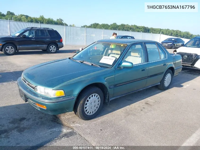 1992 Honda Accord Lx VIN: 1HGCB7653NA167796 Lot: 40107411