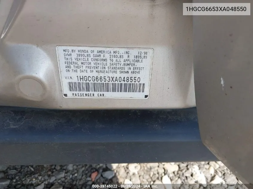 1HGCG6653XA048550 1999 Honda Accord Lx