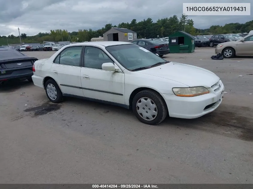 2000 Honda Accord 2.3 Lx VIN: 1HGCG6652YA019431 Lot: 40414204