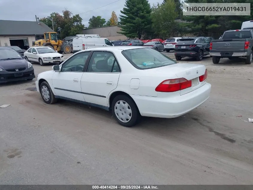 2000 Honda Accord 2.3 Lx VIN: 1HGCG6652YA019431 Lot: 40414204