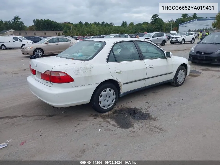 2000 Honda Accord 2.3 Lx VIN: 1HGCG6652YA019431 Lot: 40414204