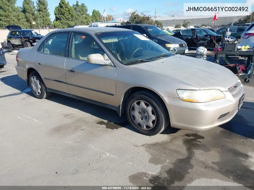 JHMCG6651YC002492 2000 Honda Accord 2.3 Lx