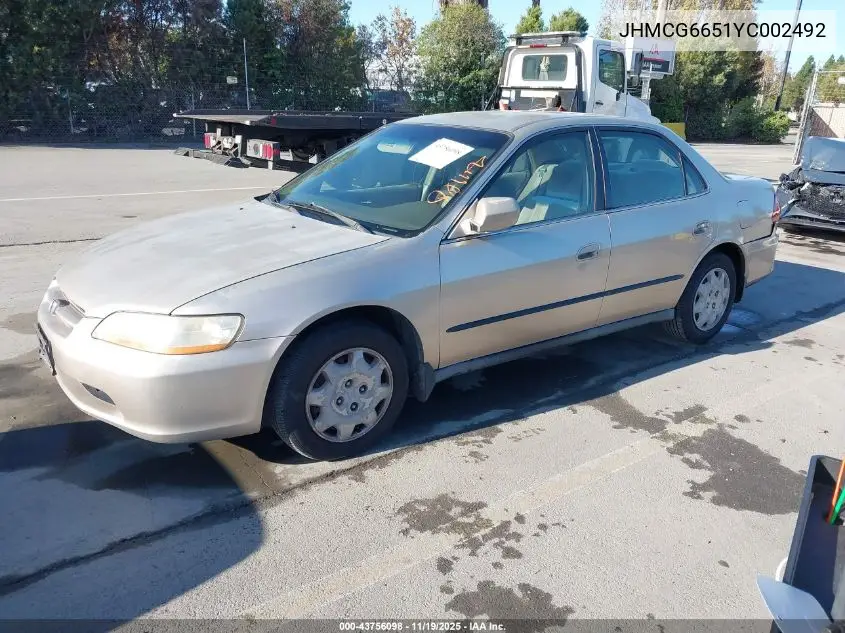 JHMCG6651YC002492 2000 Honda Accord 2.3 Lx