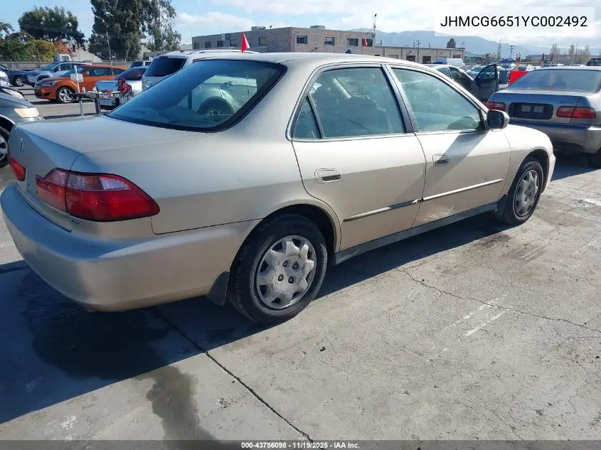 JHMCG6651YC002492 2000 Honda Accord 2.3 Lx
