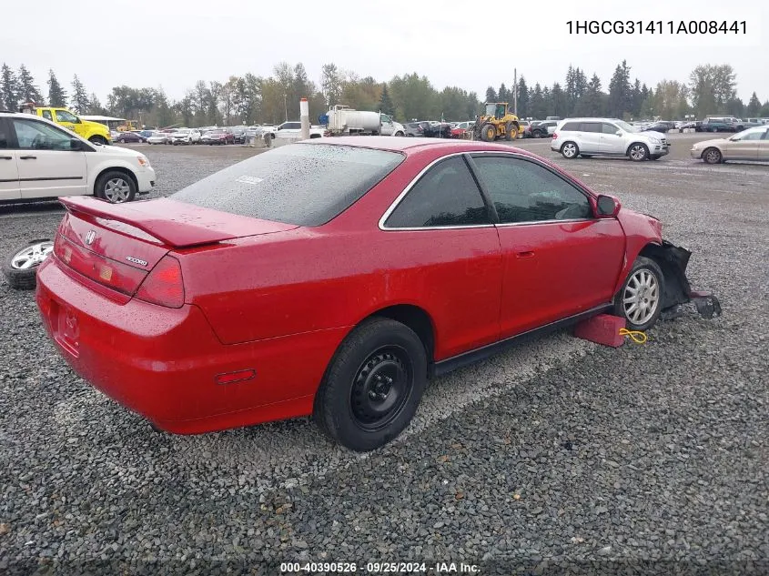 2001 Honda Accord 2.3 Lx VIN: 1HGCG31411A008441 Lot: 40390526