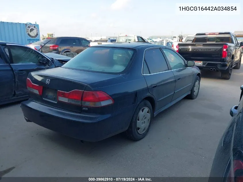 2002 Honda Accord 3.0 Lx VIN: 1HGCG16442A034854 Lot: 39862910