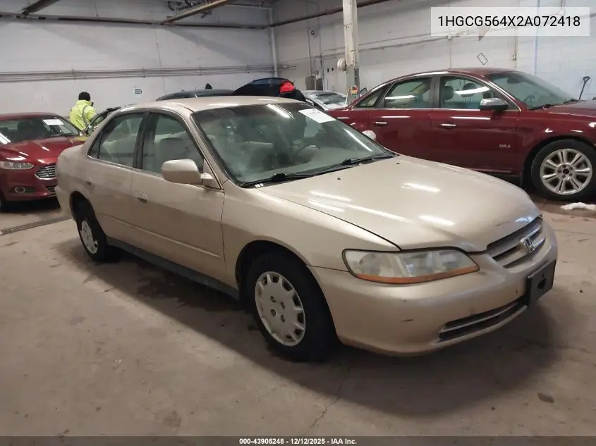 1HGCG564X2A072418 2002 Honda Accord 2.3 Lx