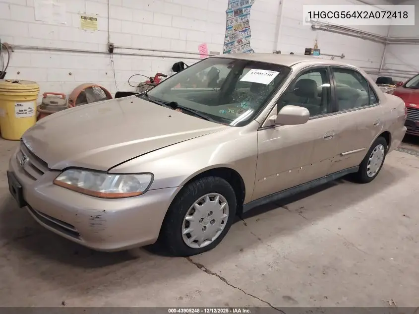 1HGCG564X2A072418 2002 Honda Accord 2.3 Lx