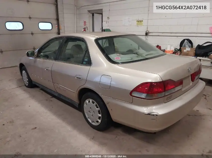 1HGCG564X2A072418 2002 Honda Accord 2.3 Lx