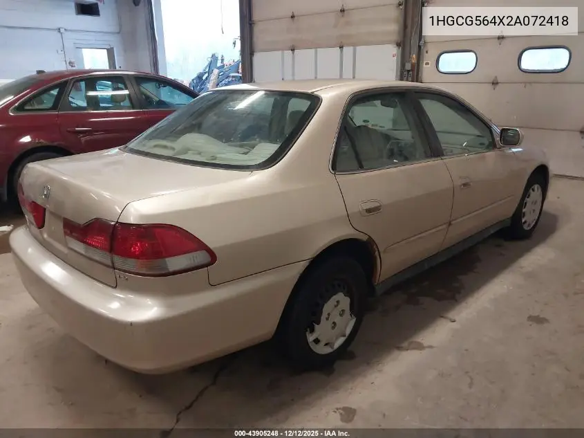 1HGCG564X2A072418 2002 Honda Accord 2.3 Lx