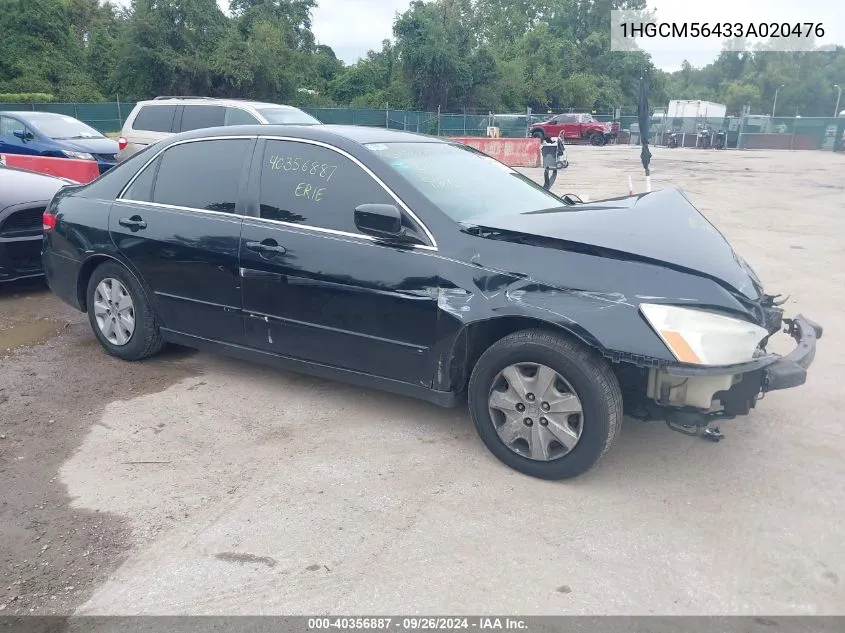 2003 Honda Accord 2.4 Lx VIN: 1HGCM56433A020476 Lot: 40356887