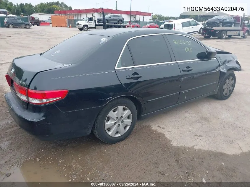 2003 Honda Accord 2.4 Lx VIN: 1HGCM56433A020476 Lot: 40356887