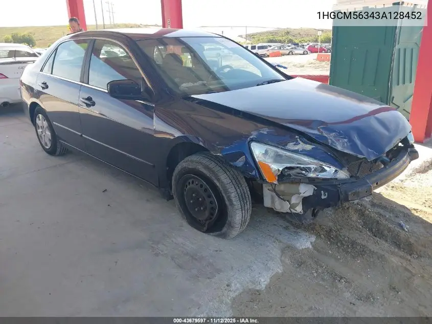 1HGCM56343A128452 2003 Honda Accord 2.4 Lx