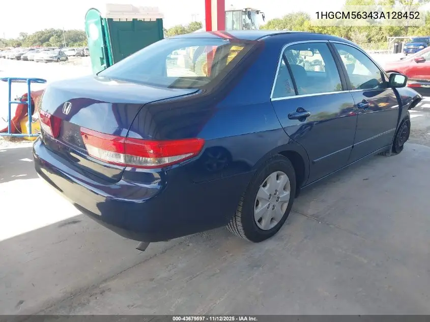 1HGCM56343A128452 2003 Honda Accord 2.4 Lx