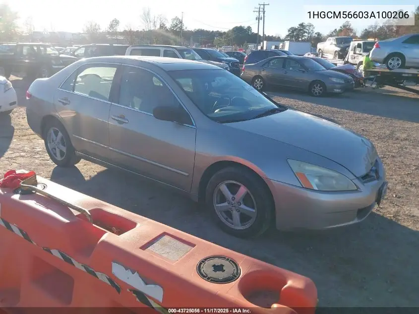 1HGCM56603A100206 2003 Honda Accord 2.4 Ex