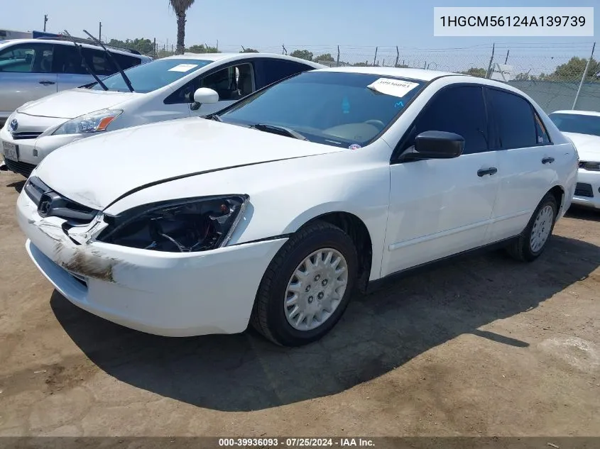 2004 Honda Accord 2.4 Dx VIN: 1HGCM56124A139739 Lot: 39936093