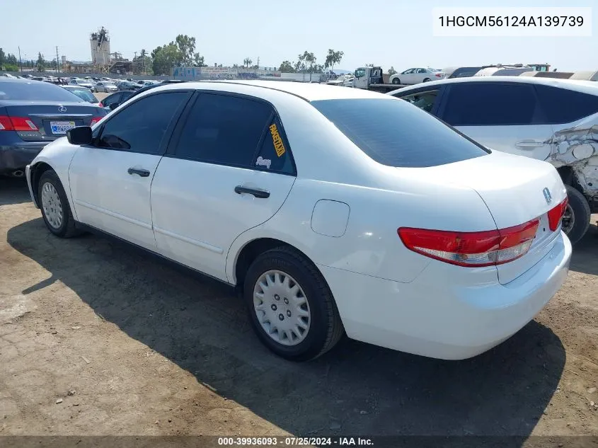 2004 Honda Accord 2.4 Dx VIN: 1HGCM56124A139739 Lot: 39936093