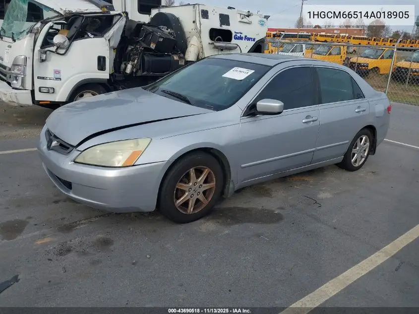 1HGCM66514A018905 2004 Honda Accord 3.0 Ex