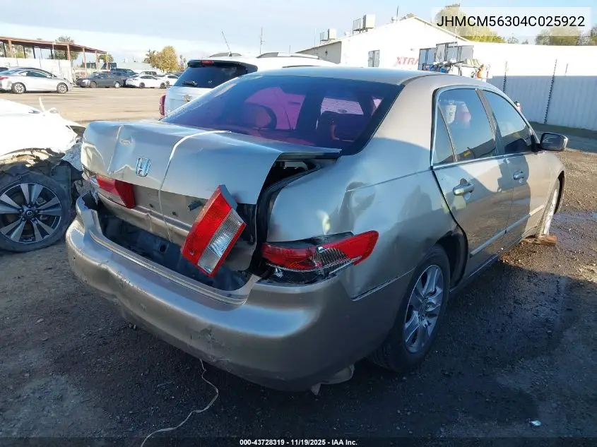 JHMCM56304C025922 2004 Honda Accord 2.4 Lx