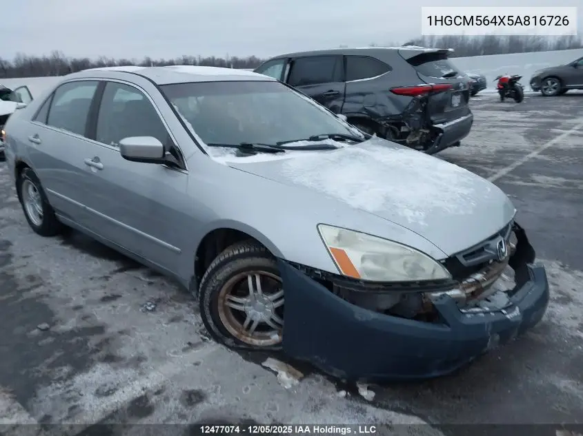 1HGCM564X5A816726 2005 Honda Accord Lx-G