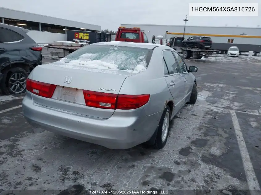 1HGCM564X5A816726 2005 Honda Accord Lx-G