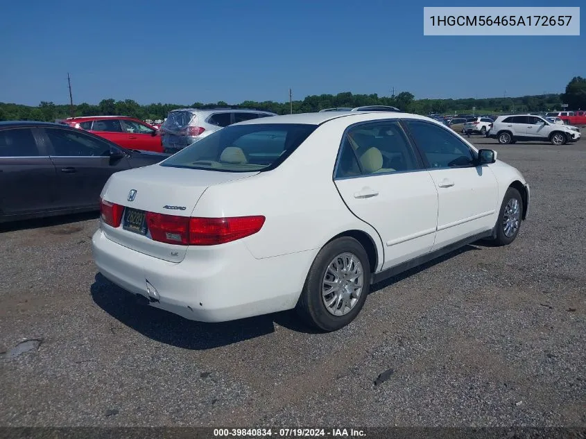 2005 Honda Accord 2.4 Lx VIN: 1HGCM56465A172657 Lot: 39840834