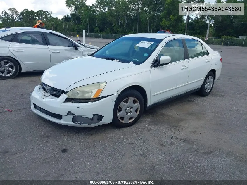 2005 Honda Accord 2.4 Lx VIN: 1HGCM56435A043680 Lot: 39863769