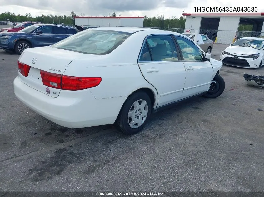 2005 Honda Accord 2.4 Lx VIN: 1HGCM56435A043680 Lot: 39863769