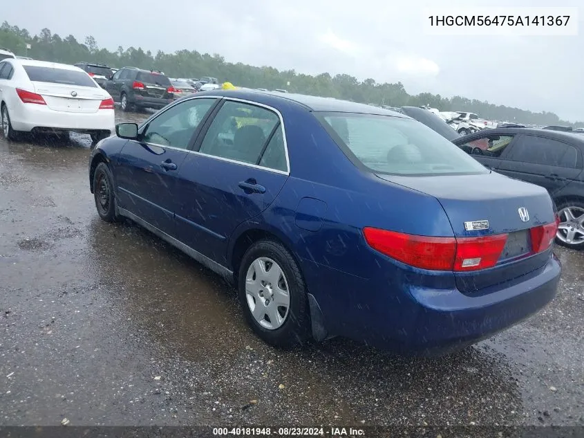 2005 Honda Accord 2.4 Lx VIN: 1HGCM56475A141367 Lot: 40181948