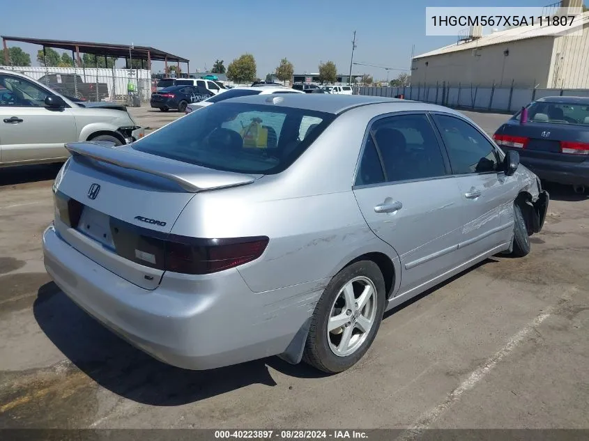 1HGCM567X5A111807 2005 Honda Accord 2.4 Ex