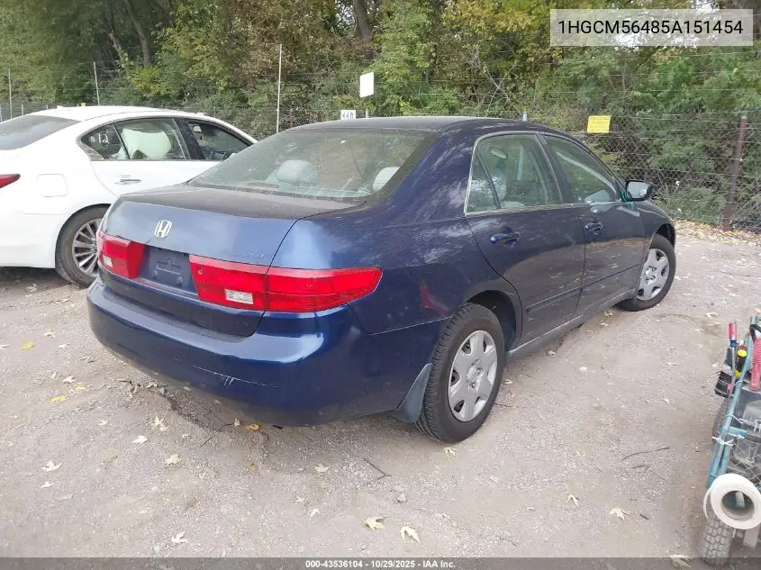 1HGCM56485A151454 2005 Honda Accord 2.4 Lx