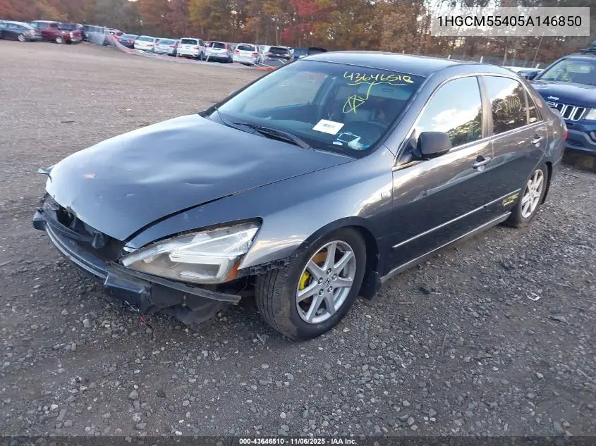 1HGCM55405A146850 2005 Honda Accord 2.4 Lx