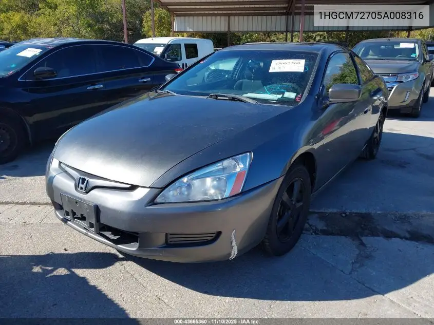 1HGCM72705A008316 2005 Honda Accord 2.4 Ex