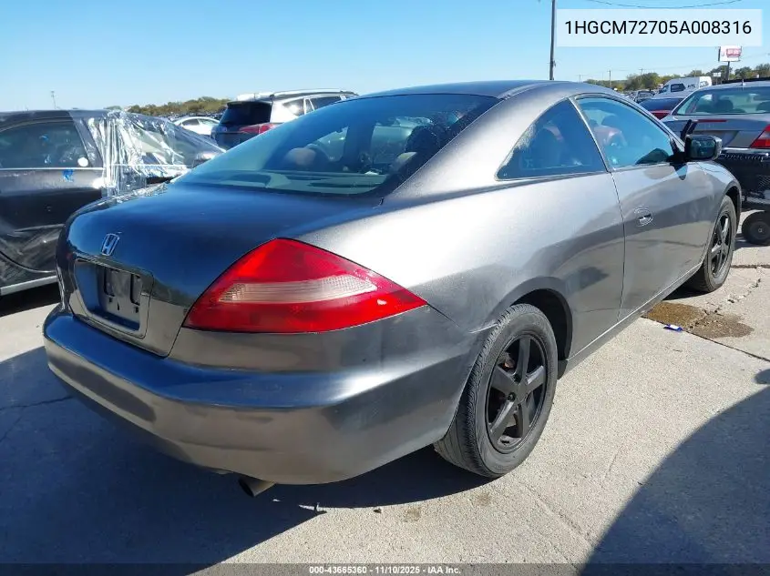 1HGCM72705A008316 2005 Honda Accord 2.4 Ex