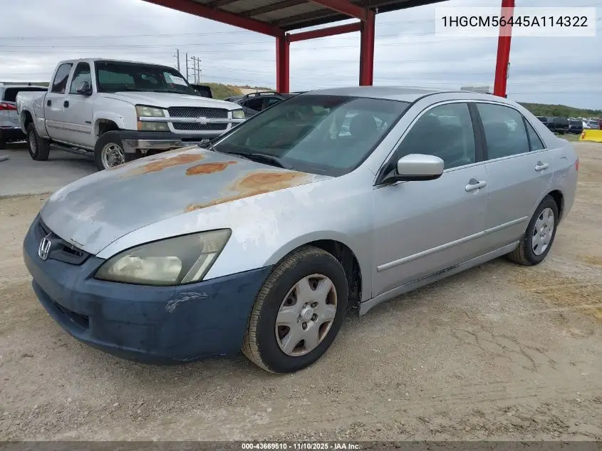 1HGCM56445A114322 2005 Honda Accord 2.4 Lx