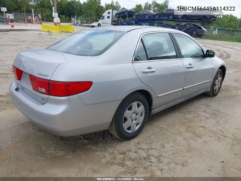 1HGCM56445A114322 2005 Honda Accord 2.4 Lx
